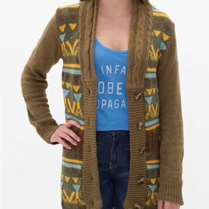 BKE‎ Buckle Sweater Womens Large Brown Mustard Button Up Cardigan Bohemian Knit